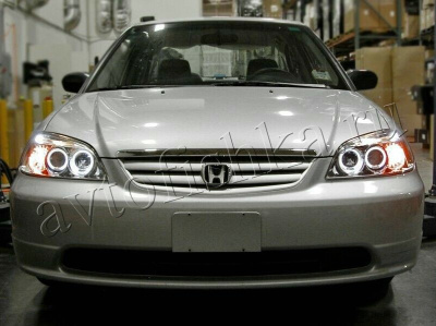 Honda Civic Ferio ES, ET (01-03) 4 дверн. фары передние хромированные, со светящимися ободками с белыми рефлекторами, линзовые